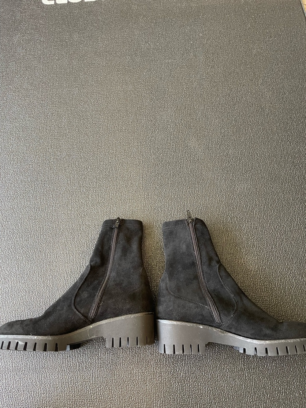 Lamica Black Suede Stretch Lug Sole Ankle Boots Platform Sock Booties